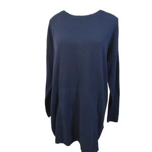Eileen Fisher Navy Longline Organic Cotton Blend Sweater Small